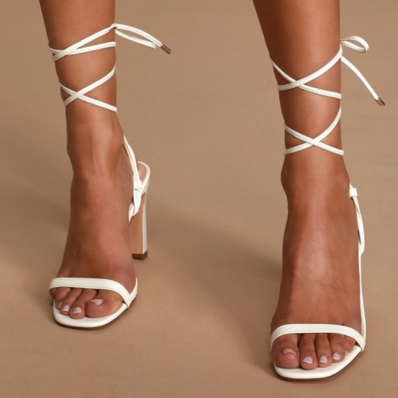 Lulus Xylia White Lace-up Heels - Size 6.5 - Picture 1 of 1